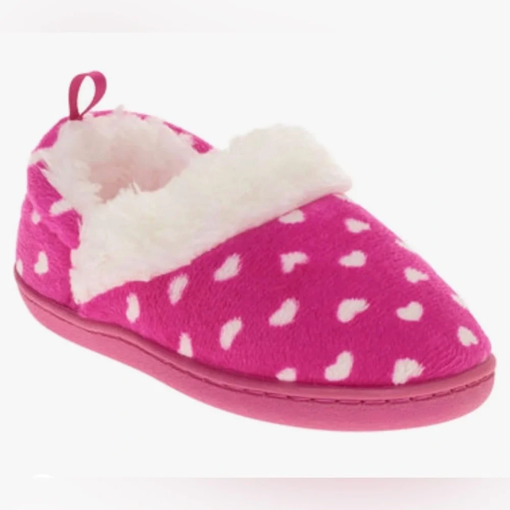Toddler Girls Pink Heart Print Polka Dot Loafer House Slippers Size 7/8